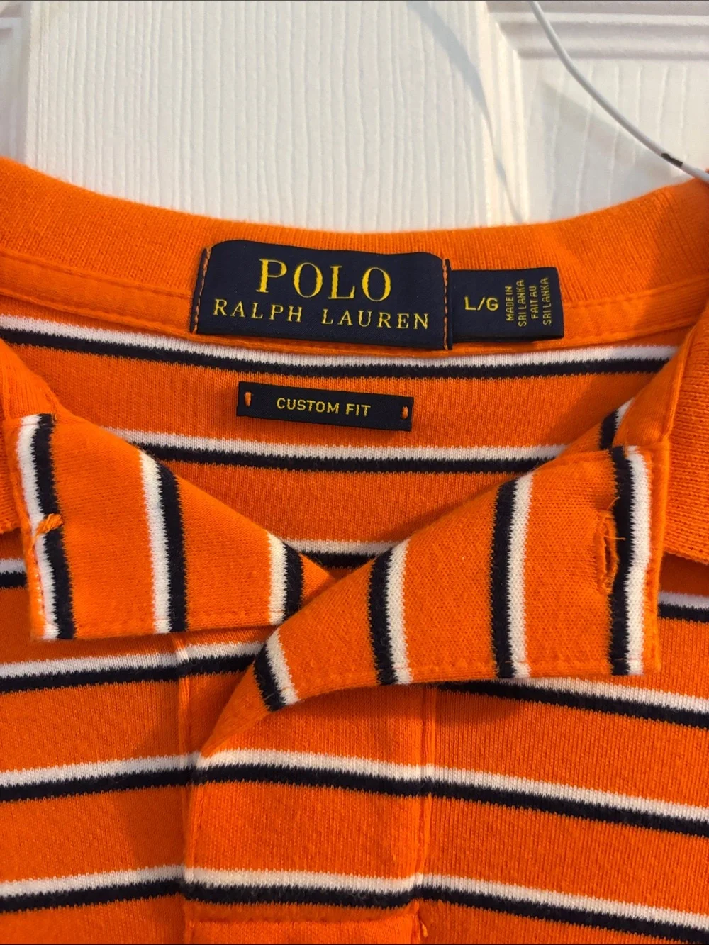 Polo by Ralph Lauren Orange Striped Polo with Navy Logo